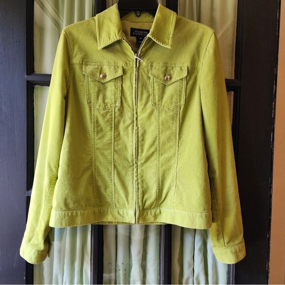 Jones New York Signature Womens Bright Green Full Zip Corduroy Jacket Sz M Trend - Picture 4 of 11